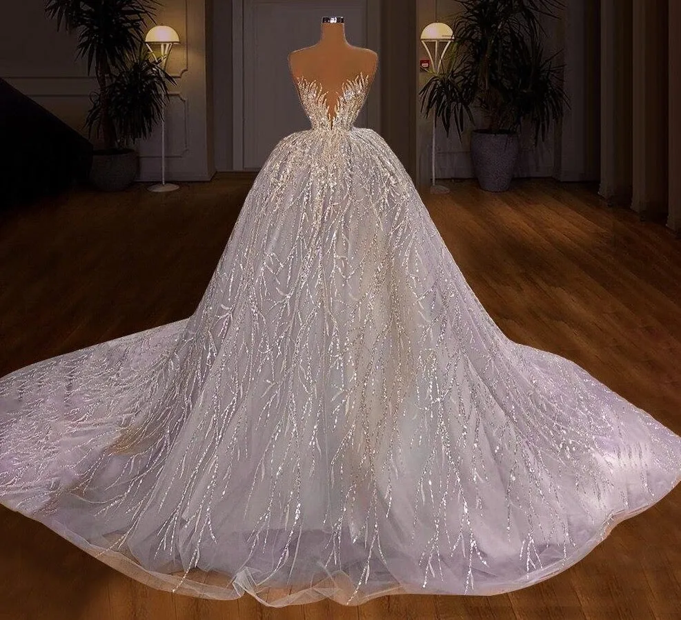 A-Line Long Sleeves Princess Wedding Gowns