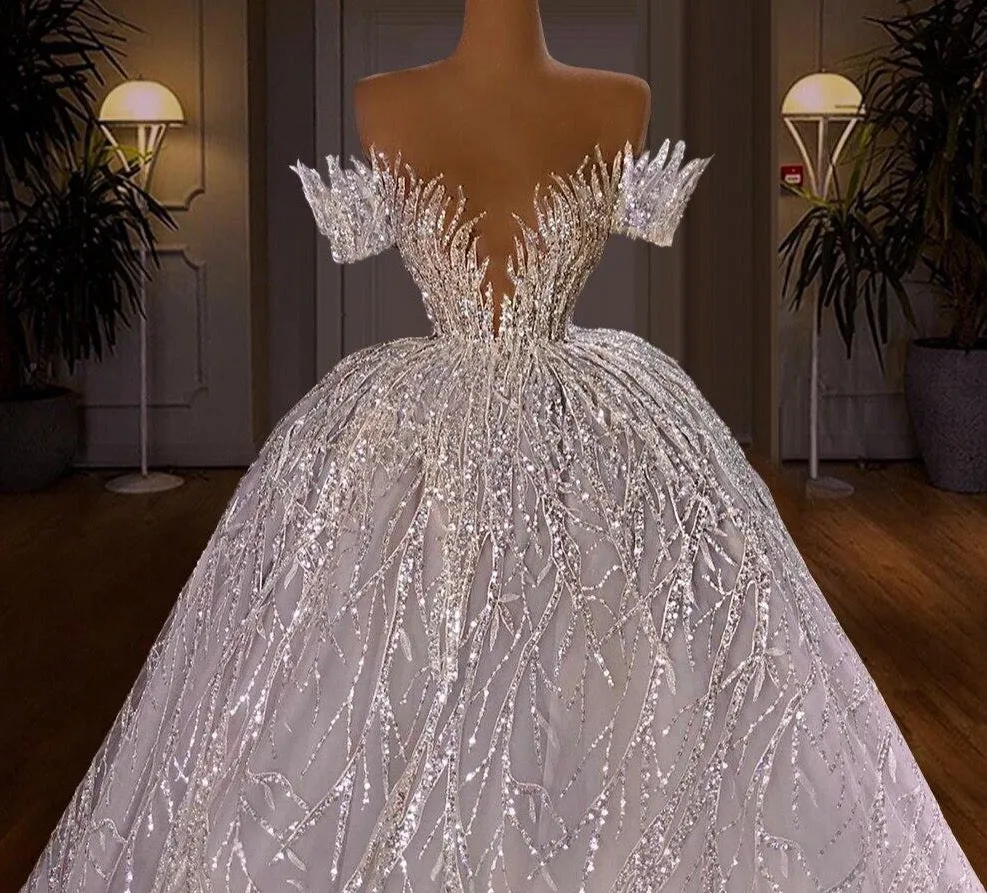 A-Line Long Sleeves Princess Wedding Gowns