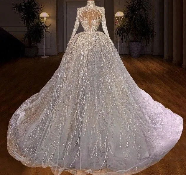 A-Line Long Sleeves Princess Wedding Gowns
