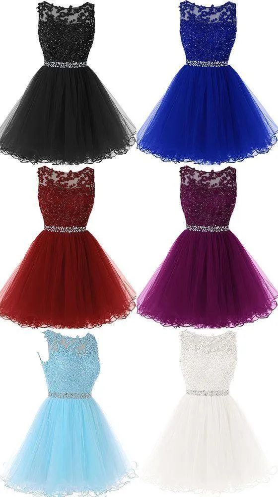 A Line Sleeveless Lace Rhinestone Short Cocktail Party Dresses