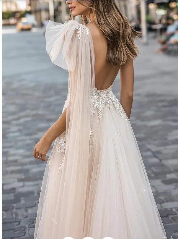 Beach Wedding Dress A Line Sleeveless Sexy Tulle Skirt