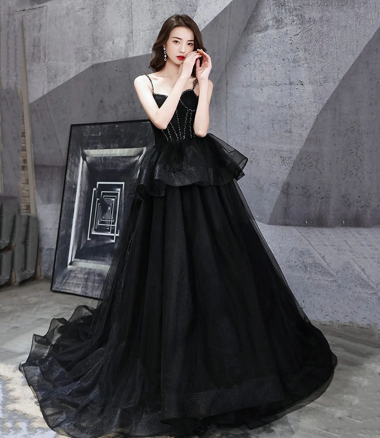 Black tulle long ball gown Dresses black evening Dresses
