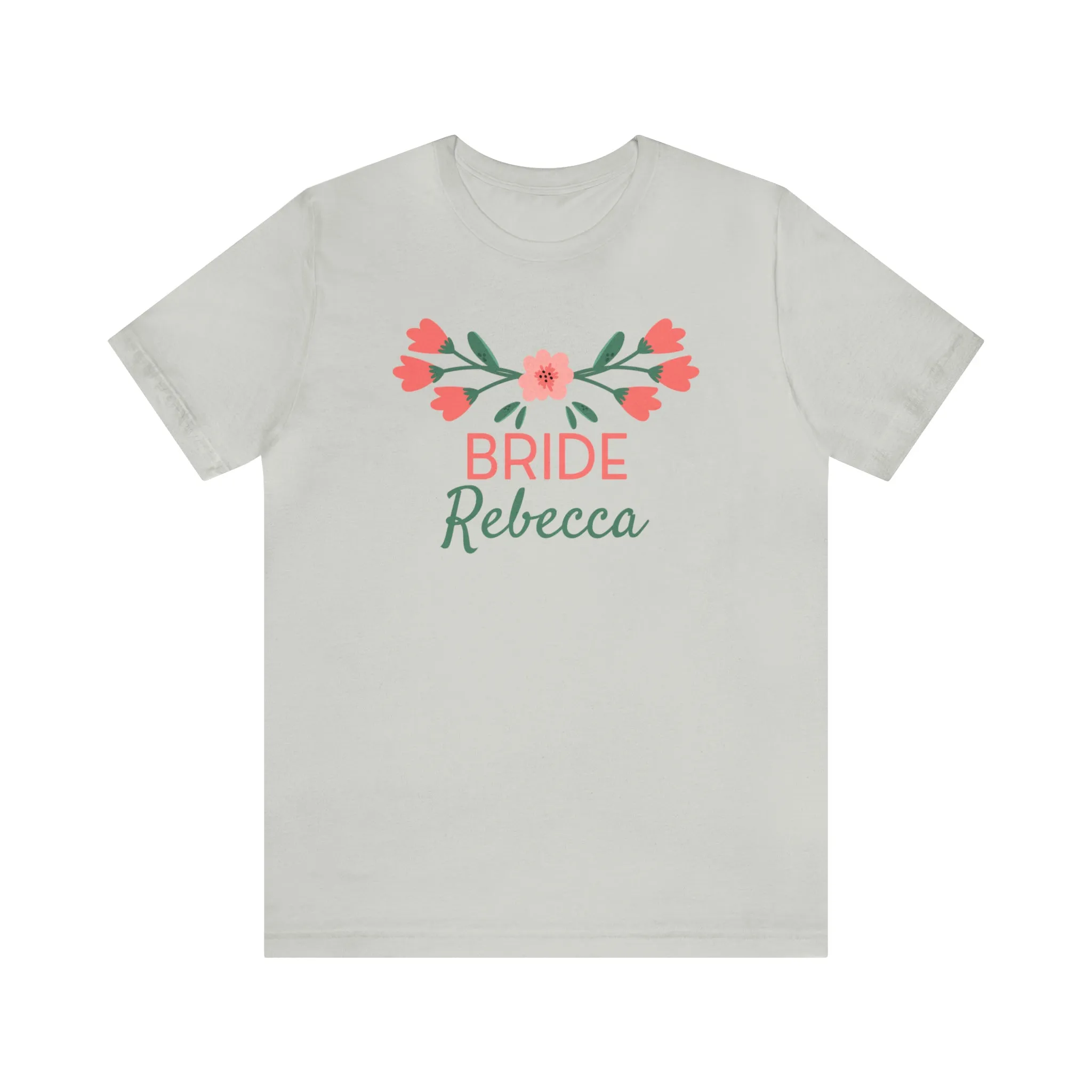 CUSTOM Bride Bridal Crew T-Shirt | Pink and Peach  Flower Tee |  Bella Canvas 3001 Unisex | Wedding Party Short Sleeve Tshirt