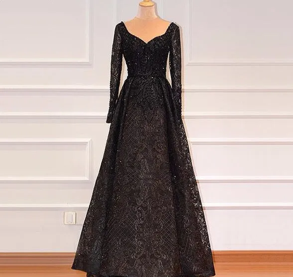 Dubai Grey Luxury V-Neck Sexy Evening Dresses 2020 Handmade Flowers Beading Long Sleeves Evening Gowns