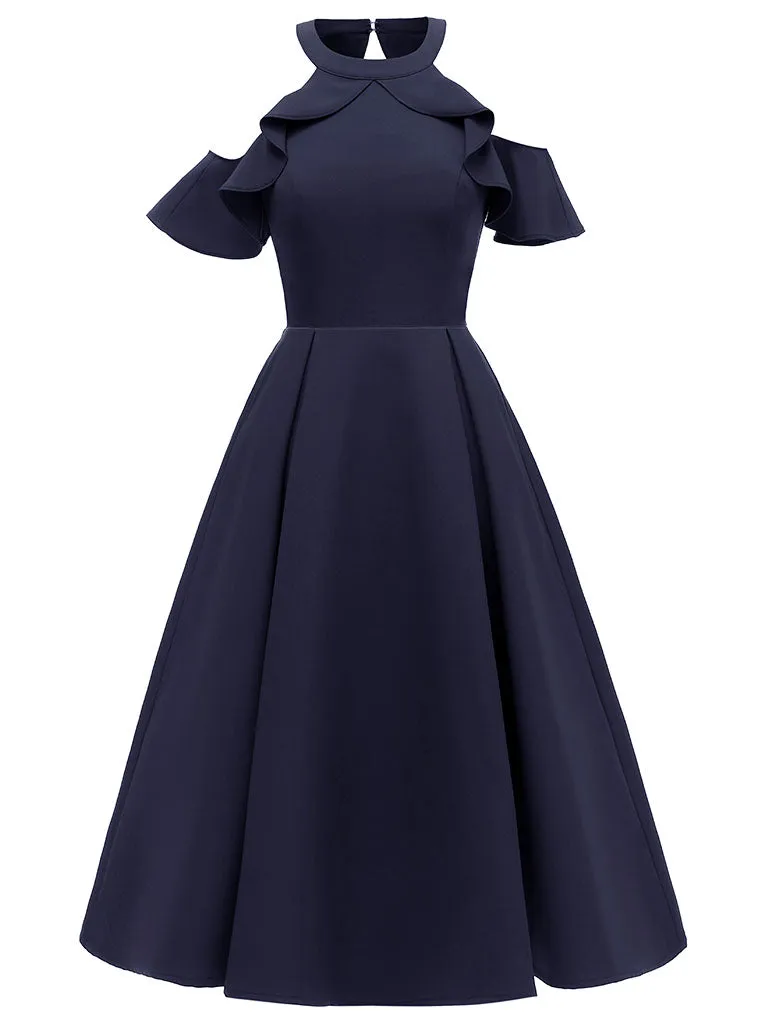 Elegant Open Shoulder CrewNeck Dress