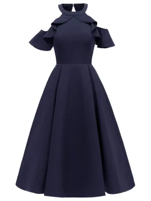 Elegant Open Shoulder CrewNeck Dress
