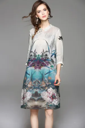 Floral Print Slit Silk Midi Dress