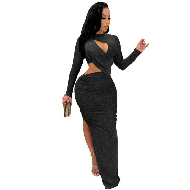 High Slit Evening Club Party Dress
