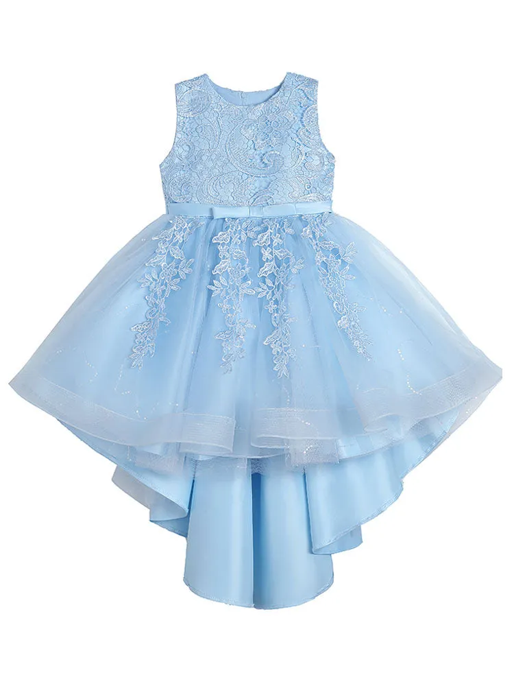 Jewel Neck Lace Sleeveless Short A-Line Bows Red Kids Social Party Dresses
