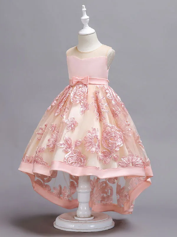 Lace High Low Kids Formal Asymmetrical Little Girls Social Party Dress