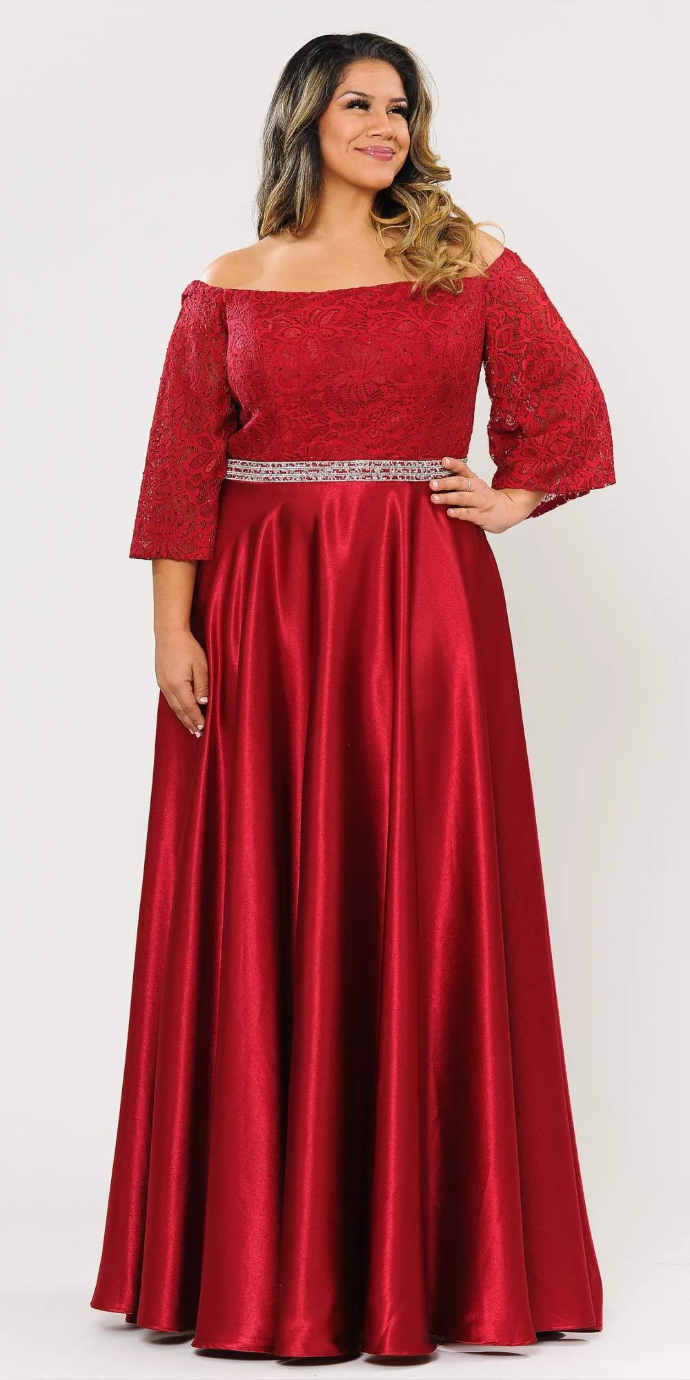 Lindas W1008 Bell Sleeves Off the Shoulder A-Line Ball Gown Plus Size Dress