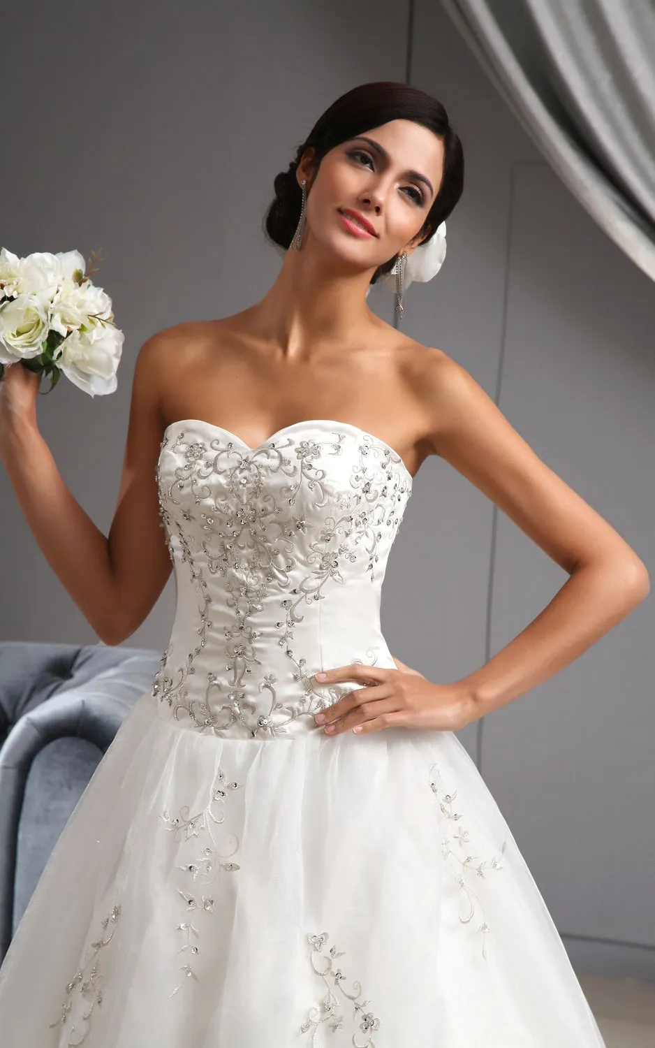 Organza Embroidered Top A-Line Sweetheart Gown-GC_705270