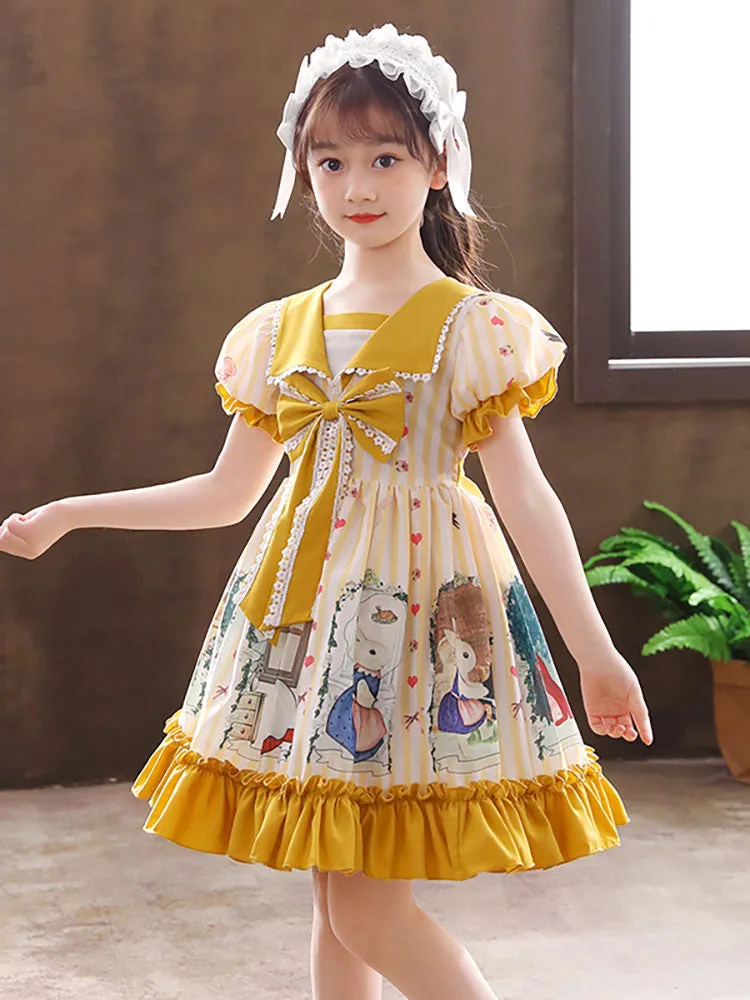 Pink Designed Neckline Short Sleeves Lace Tulle Embroidered Kids Social Party Dresses