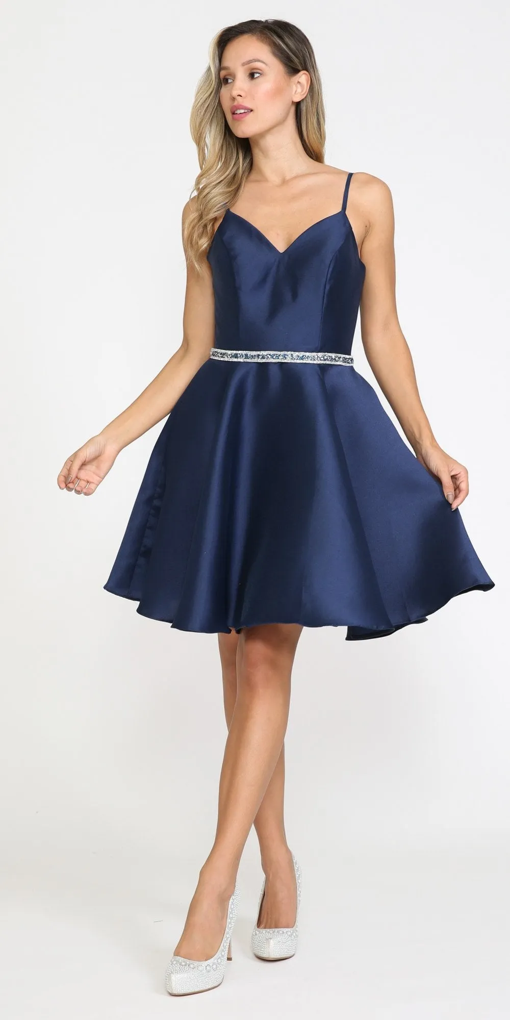 Poly USA 8420 Short A-Line Mikado Dress with Pockets