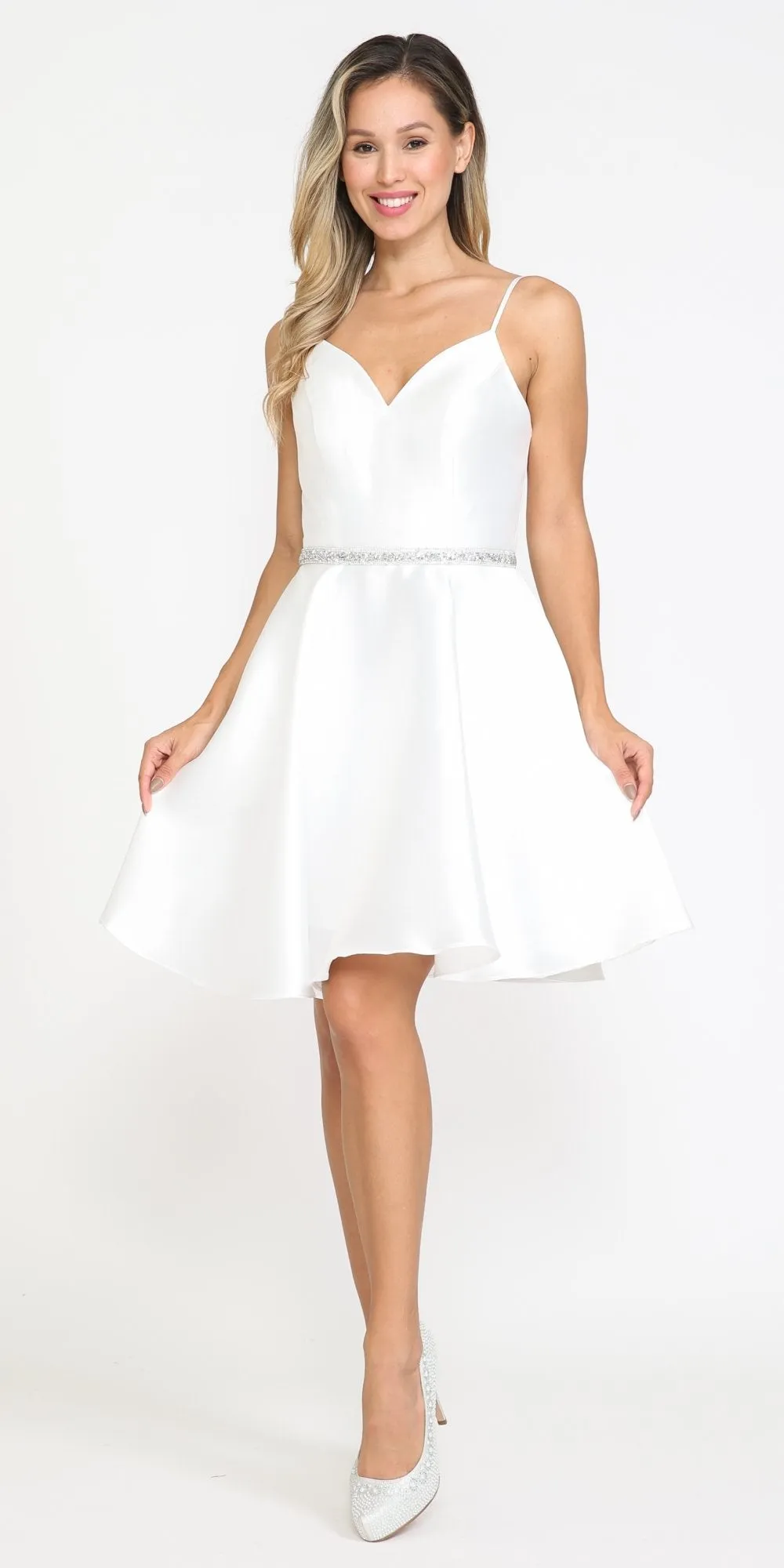 Poly USA 8420 Short A-Line Mikado Dress with Pockets