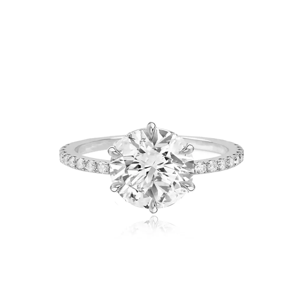Six Prong Diamond Pave Engagement Ring