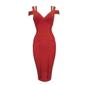 Spaghetti Strap Solid  Bandage Dress