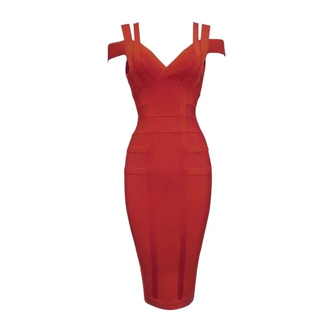 Spaghetti Strap Solid  Bandage Dress