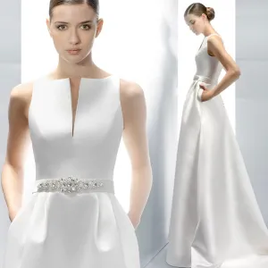 Stunning Wedding Dress With Crystal Belt And Pockets Customized Sizes