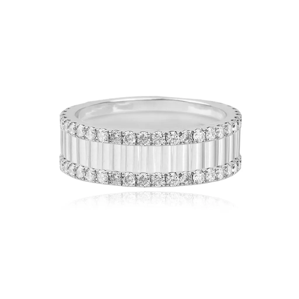 Thick Fluted Gold with Pave Border Wedding Band