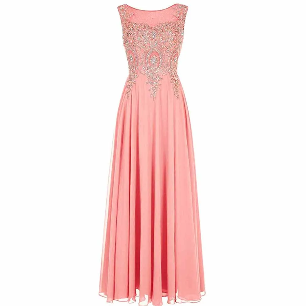 Women Crystals Silver Lace A Line Sheer Back Formal Long Prom Evening Dresses