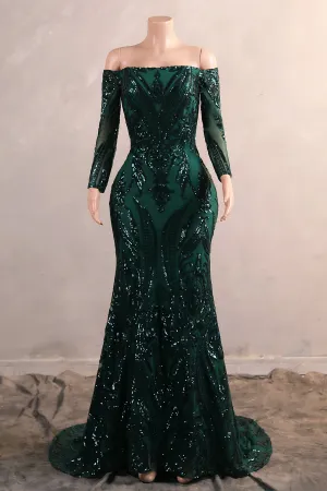 Womens Off Shoulder Mermaid Green Prom Dresses Bride Bridesmaid Dresses Evening Party Gowns